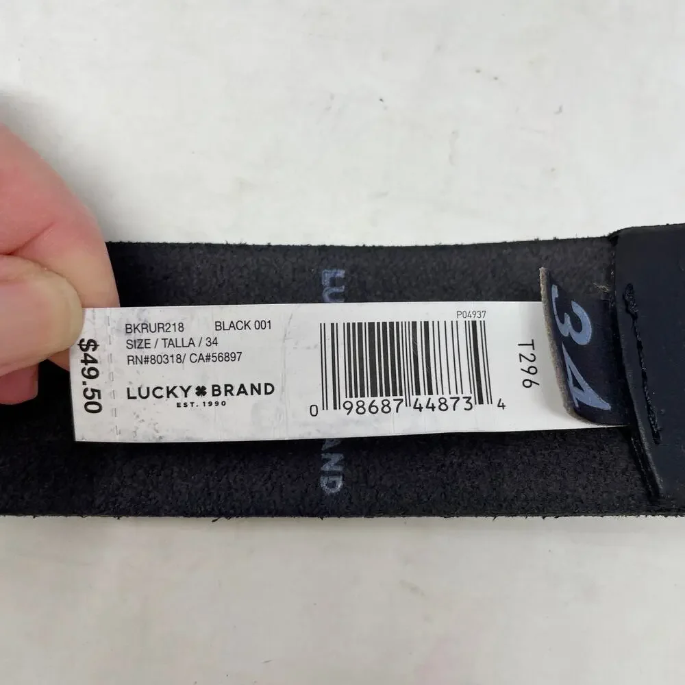 Lucky Brand Black Leather Chunky Y2K Belt Size 34 Textured